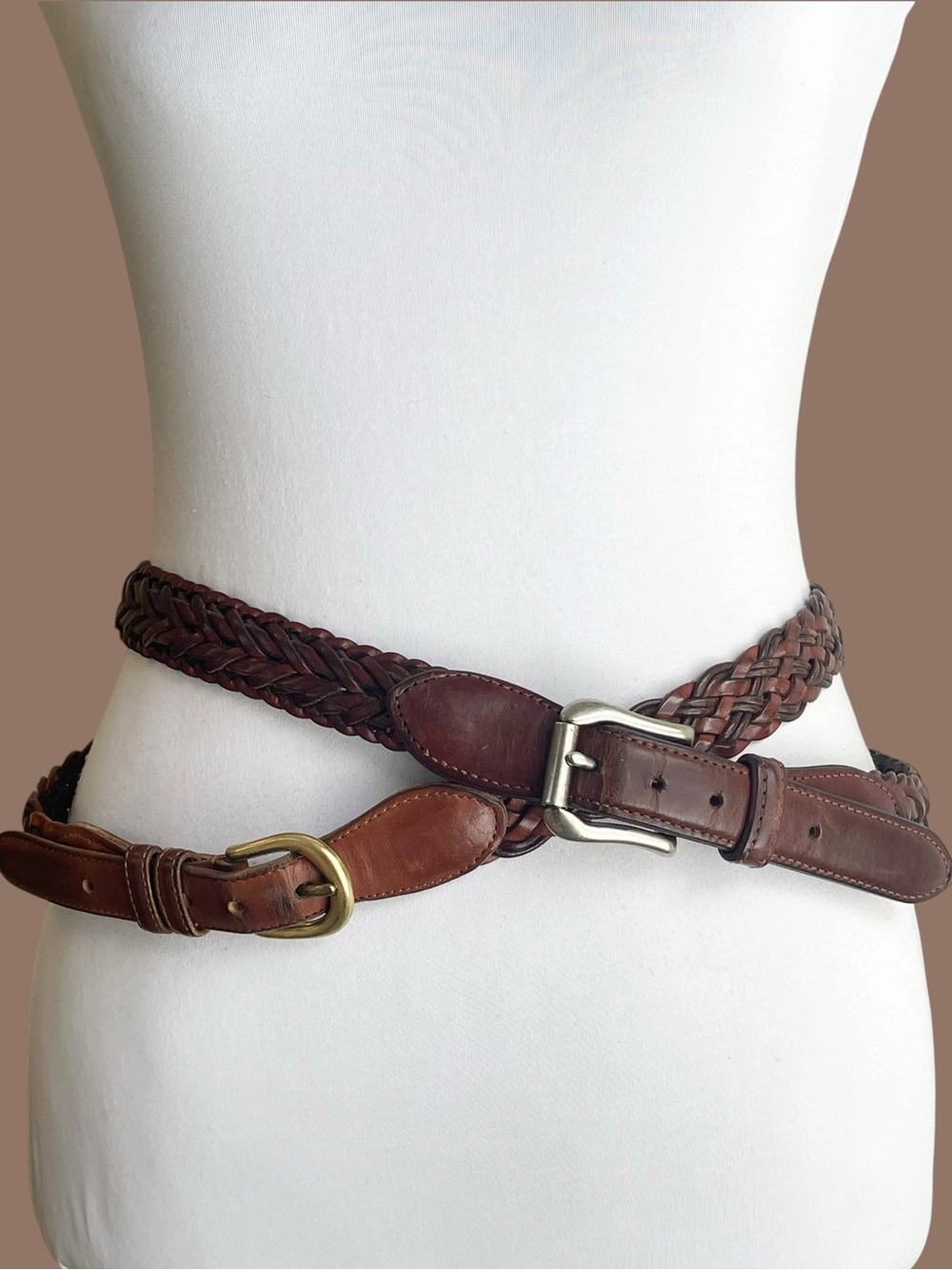 Vintage Coach Braided Leather Belt Bundle Brown British Tan Size 32 Set of 2